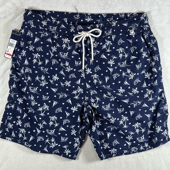 NWT Polo Ralph Lauren XL Blue and White Swim Trunks All Over Print Design Ski - Picture 2 of 9